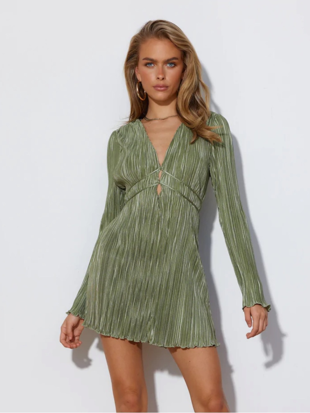 Olive Green Long Sleeve Mini Dress